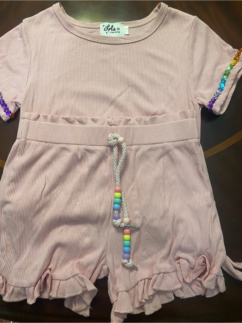 Lola + The Boys Candy Beaded Short Set NWOT (white and pink set)